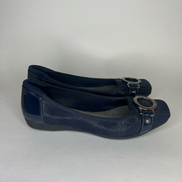 anne klein shoes Slip Ons Wedge Women Size 8.5M Blue Textile Comfort Logo - Picture 1 of 15